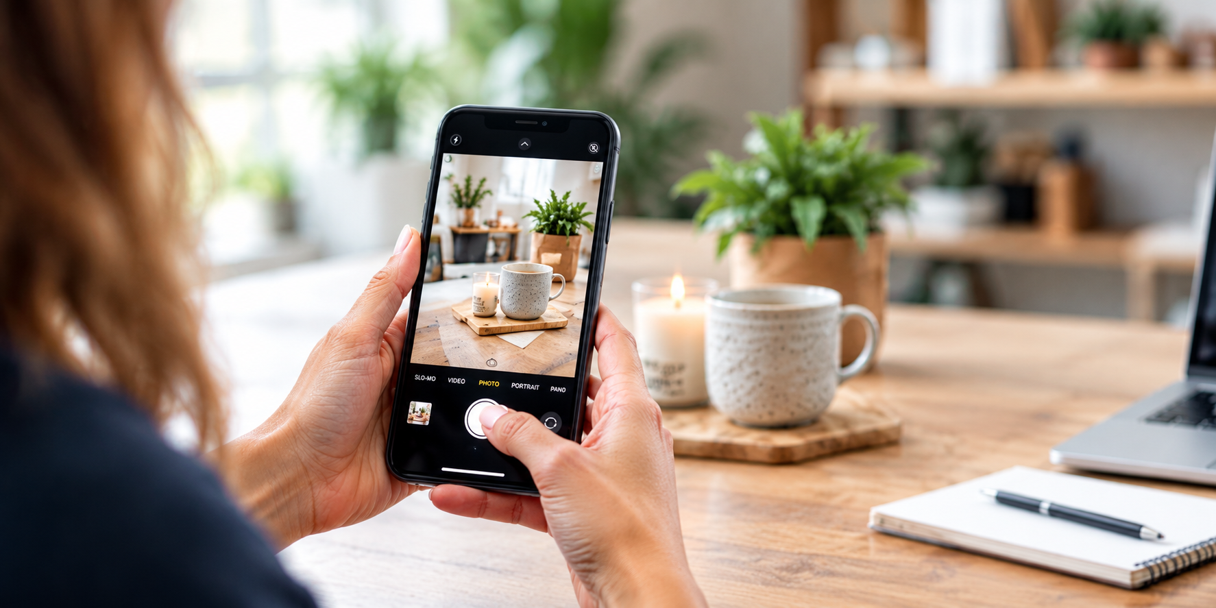A person photographing café products on a phone